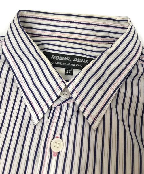 COMME des GARCONS HOMME DEUX（コムデギャルソン オム ドゥ）COMME des GARCONS HOMME DEUX (コムデギャルソン オム ドゥ) ステッチデザインストライプシャツ ブルー サイズ:XXSの古着・服飾アイテム