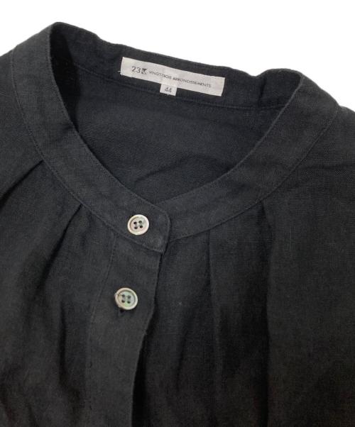 23区（ニジュウサンク）23区 (ニジュウサンク) 半袖リネンワンピース ブラック サイズ:44の古着・服飾アイテム