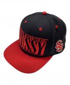 stussyステューシー）の古着「ロゴ刺繍キャップ」｜ネイビー×レッド