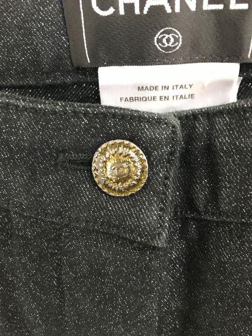 CHANEL（シャネル）CHANEL (シャネル) ココマークサイドボタンラメパンツ ネイビー サイズ:38の古着・服飾アイテム