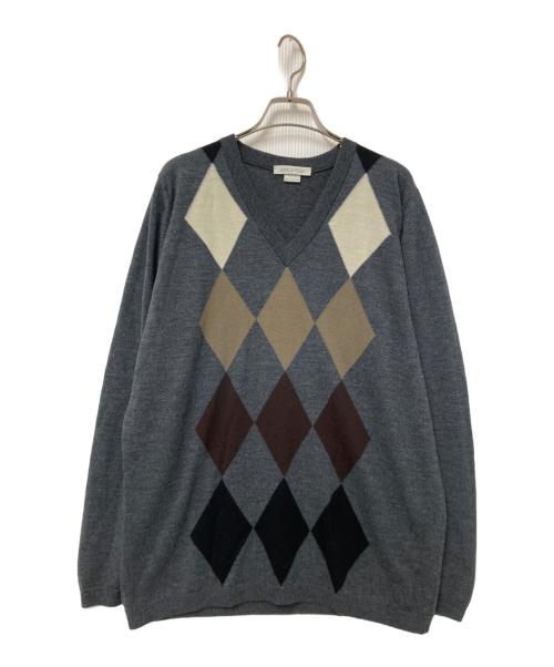 JOHN SMEDLEY（ジョンスメドレー）JOHN SMEDLEY (ジョンスメドレー) アーガイルVネックニット グレー サイズ:Mの古着・服飾アイテム