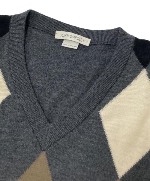 JOHN SMEDLEY（ジョンスメドレー）JOHN SMEDLEY (ジョンスメドレー) アーガイルVネックニット グレー サイズ:Mの古着・服飾アイテム
