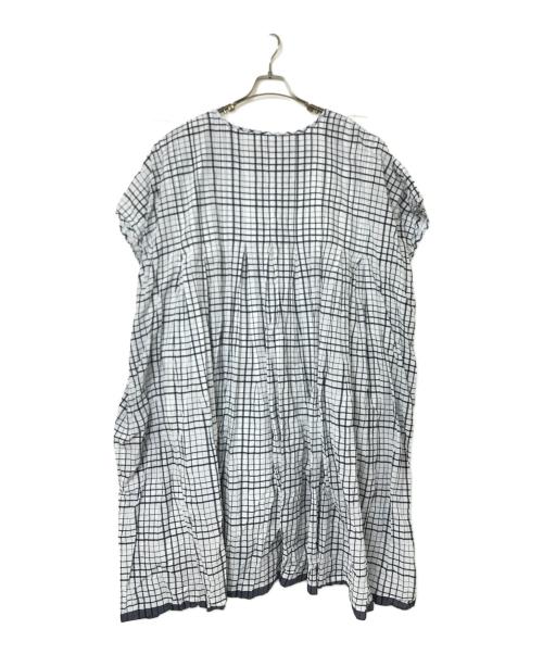 maison de soil（メゾンドソイル）maison de soil (メゾンドソイル) コットンウィンドウペンチェックプルオーバーワンピース ホワイト×ネイビー サイズ:2の古着・服飾アイテム