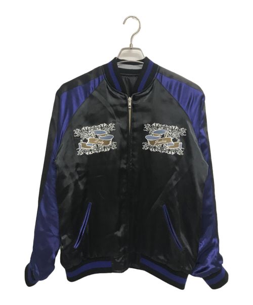 BACK STREET CRAWLER（バックストリートクローラー）BACK STREET CRAWLER (バックストリートクローラー) レディジャスティス刺繍スカジャン ブラック×パープル サイズ:Lの古着・服飾アイテム