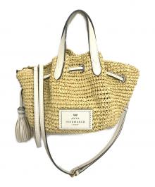 ANYA HINDMARCH（アニヤ・ハインドマーチ）の古着「Small Drowstring Straw Crossbody Tote bag」｜ベージュ