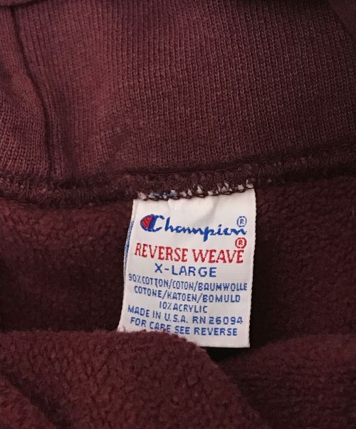 Champion REVERSE WEAVE（チャンピオン リバース ウィーブ）Champion REVERSE WEAVE (チャンピオン リバース ウィーブ) カレッジプリントパーカー ボルドー サイズ:XLの古着・服飾アイテム