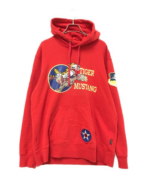 AVIREX（アヴィレックス）AVIREX (アヴィレックス) プリントプルオーバーパーカー レッド サイズ:Lの古着・服飾アイテム