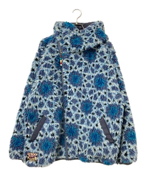 anima（アニマ）anima (アニマ) grn (ジーアールエヌ) フーデッドフリースジャケット ブルー×ホワイト サイズ:Fの古着・服飾アイテム