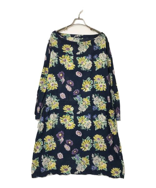 45R（フォーティファイブ・アール）45R (フォーティファイブ・アール) フラワープリントワンピース ネイビーの古着・服飾アイテム