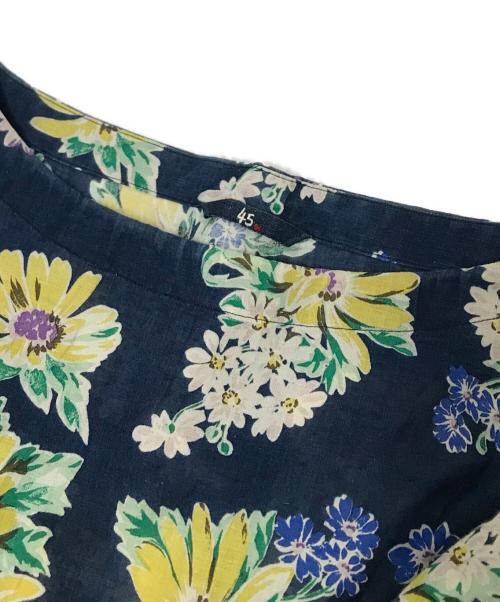 45R（フォーティファイブ・アール）45R (フォーティファイブ・アール) フラワープリントワンピース ネイビーの古着・服飾アイテム