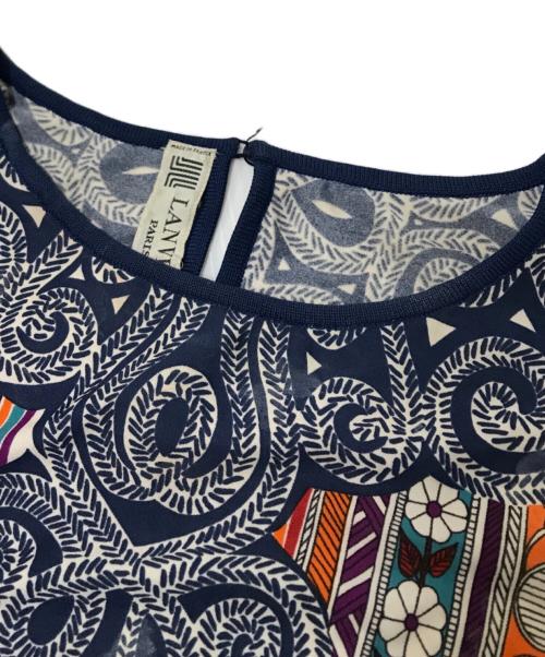 LANVIN（ランバン）LANVIN (ランバン) 総柄ワンピース ネイビー×オレンジ サイズ:下記参照の古着・服飾アイテム
