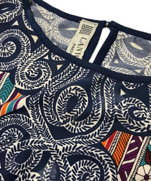 LANVIN（ランバン）LANVIN (ランバン) 総柄ワンピース ネイビー×オレンジ サイズ:下記参照の古着・服飾アイテム