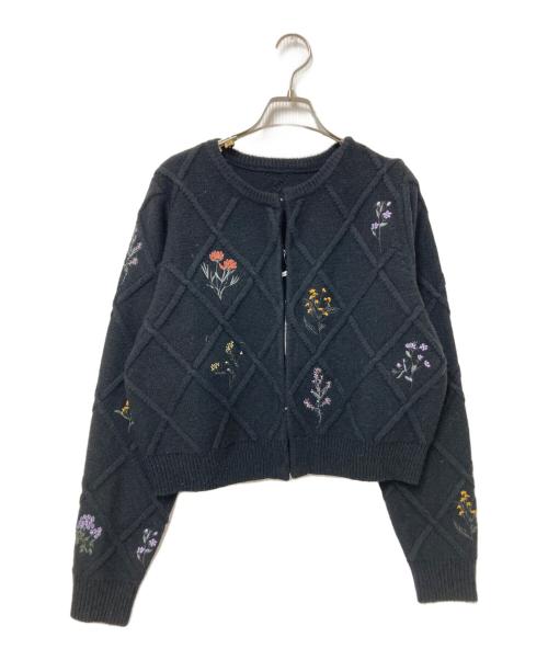 Ameri（アメリ）Ameri (アメリ) FLOWER EMBROIDERY CARDIGAN ブラック サイズ:Mの古着・服飾アイテム