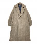 MAISON SPECIALメゾンスペシャル）の古着「ウールチェックオーバーロングコート」｜ベージュ×ブラウン