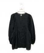 Spick and Spanスピックアンドスパン）の古着「ボリュームスリーブラミーブラウス」｜ブラック