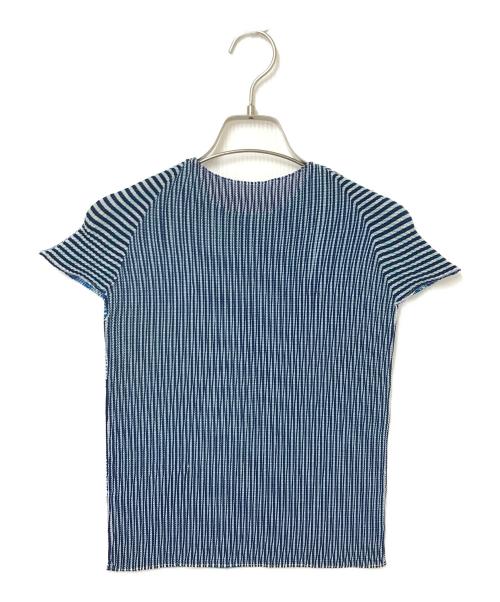 PLEATS PLEASE（プリーツプリーズ）PLEATS PLEASE (プリーツプリーズ) プリーツブラウス ブルー×ホワイト サイズ:3の古着・服飾アイテム