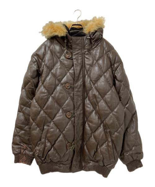 KRHYME DENIM（クライムデニム）KRHYME DENIM (クライムデニム) キルティングレザーダウンジャケット ブラウン サイズ:4XLの古着・服飾アイテム