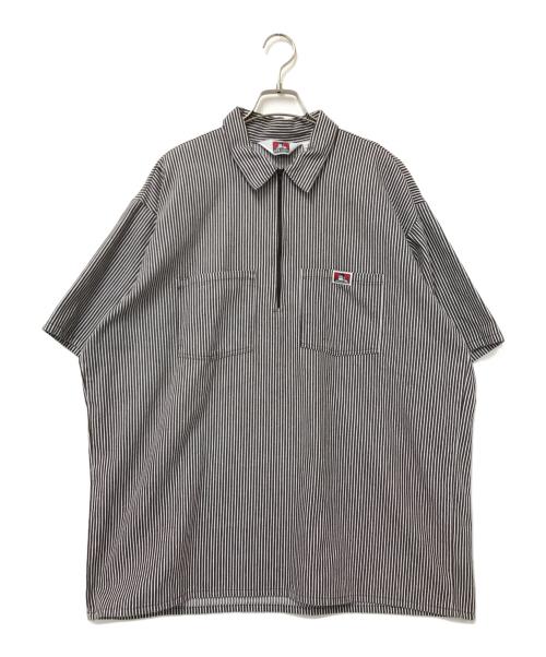 BEN DAVIS（ベンデイビス）BEN DAVIS (ベンデイビス) ハーフジップショートスリーブシャツ ブラウン×ホワイト サイズ:XLの古着・服飾アイテム