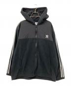 adidasアディダス）の古着「スリーストライプス テディフリースフーディー」｜ブラック