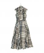 An MILLEアンミール）の古着「ビックチェックリボンワンピース」｜ベージュ×ブラック