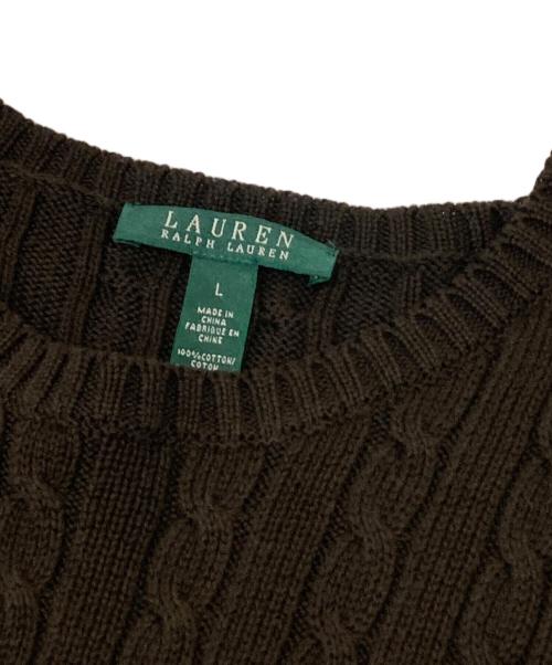 RALPH LAUREN（ラルフローレン）RALPH LAUREN (ラルフローレン) ワンポイント刺繍コットンケーブルニット ブラウン サイズ:Lの古着・服飾アイテム