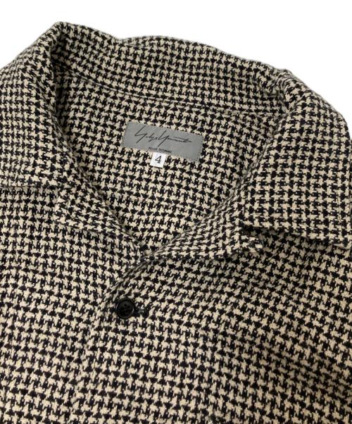 YOHJI YAMAMOTO（ヨウジヤマモト）YOHJI YAMAMOTO (ヨウジヤマモト) オープンカラーリネン混チェックシャツ ベージュ×ブラック サイズ:4の古着・服飾アイテム