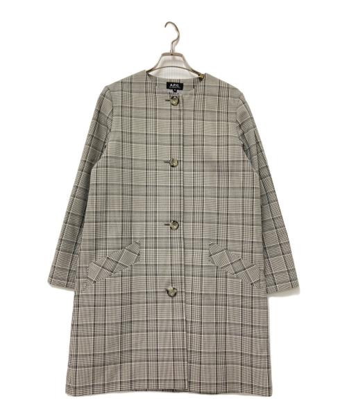 A.P.C.（アーペーセー）A.P.C. (アーペーセー) チェックノーカラーコート ホワイト×ブラック サイズ:38の古着・服飾アイテム