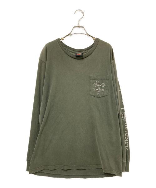 HARLEY-DAVIDSON（ハーレーダビッドソン）HARLEY-DAVIDSON (ハーレーダビッドソン) ロングスリーブカットソー グリーン サイズ:Lの古着・服飾アイテム