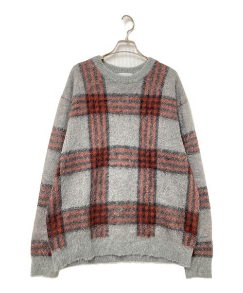 BEAUTY&YOUTH（ビューティーアンドユース）BEAUTY&YOUTH (ビューティーアンドユース) チェック シャギー ニット グレー サイズ:Lの古着・服飾アイテム