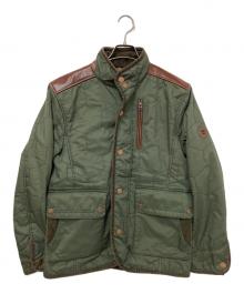 Timberland（ティンバーランド）の古着「レザー切替キルティングジャケット」｜オリーブ×ブラウン