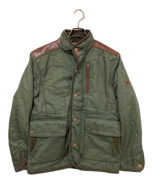 Timberland（ティンバーランド）Timberland (ティンバーランド) レザー切替キルティングジャケット オリーブ×ブラウン サイズ:Sの古着・服飾アイテム