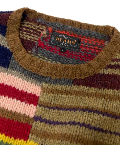 BEAMS+（ビームスプラス）BEAMS+ (ビームスプラス) Crew Hand Knit Patchwork マルチカラー サイズ:Lの古着・服飾アイテム