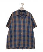 KAPTAIN SUNSHINEキャプテンサンシャイン）の古着「チェックオープンカラーシャツ」｜ブラウン×ネイビー
