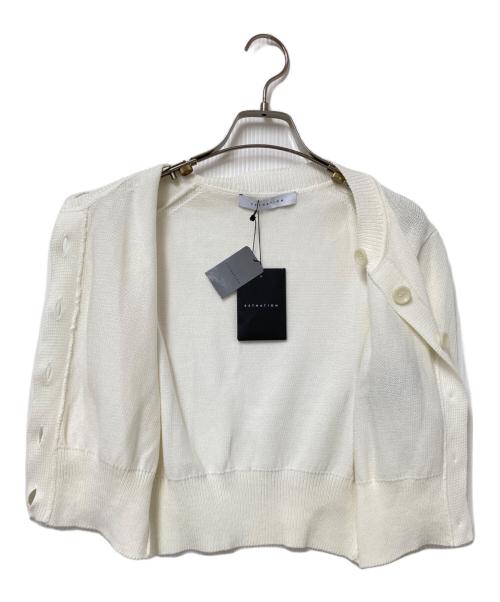 ESTNATION（エストネーション）ESTNATION (エストネーション) コットンショートスリーブクロップドカーディガン ホワイト サイズ:F 未使用品の古着・服飾アイテム