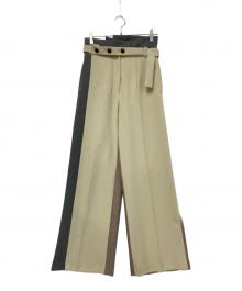 UNITED TOKYO（ユナイテッドトーキョー）の古着「アシメベルテッドバイカラーパンツ」｜ベージュ×グレー