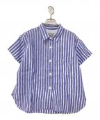 MARGARET HOWELLマーガレットハウエル）の古着「WIDE STRIPE LINEN」｜ブルー×ホワイト