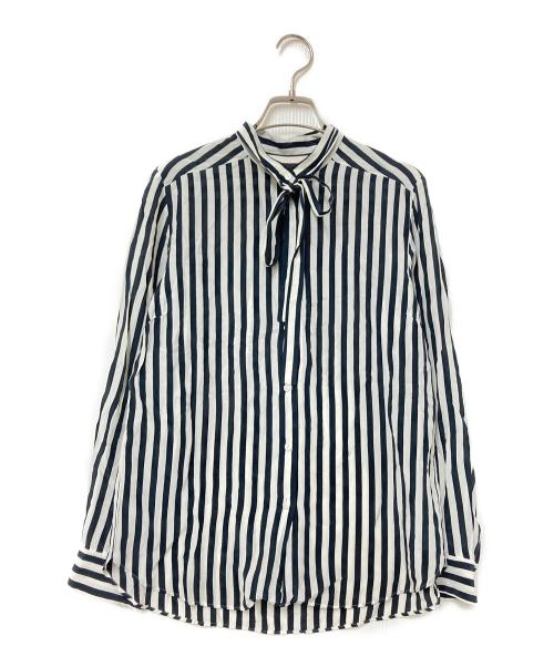 TOMORROW LAND collection（トゥモローランドコレクション）TOMORROW LAND collection (トゥモローランドコレクション) ワイドストライプ ボウタイブラウス ホワイト×ブラック サイズ:36の古着・服飾アイテム