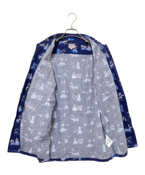 MOMOTARO JEANS（桃太郎ジーンズ）MOMOTARO JEANS (桃太郎ジーンズ) 桃太郎柄ハワイアンシャツ ブルー サイズ:40の古着・服飾アイテム