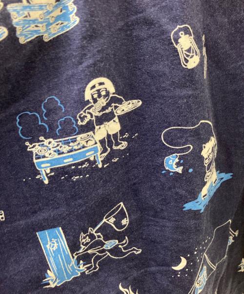 MOMOTARO JEANS（桃太郎ジーンズ）MOMOTARO JEANS (桃太郎ジーンズ) 桃太郎柄ハワイアンシャツ ブルー サイズ:40の古着・服飾アイテム