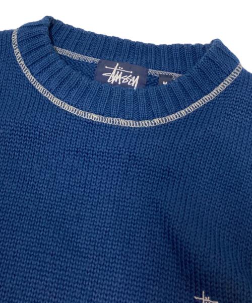 stussy（ステューシー）stussy (ステューシー) ロゴ刺繍ニット ネイビー サイズ:Mの古着・服飾アイテム