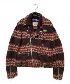 COMME des GARCONS JUNYA WATANABE MAN×Lewis Leathersコム デ ギャルソン ジュンヤ ワタナベ マン×ルイスレザース）の古着「ニットダブルライダースジャケット」｜ブラウン×レッド