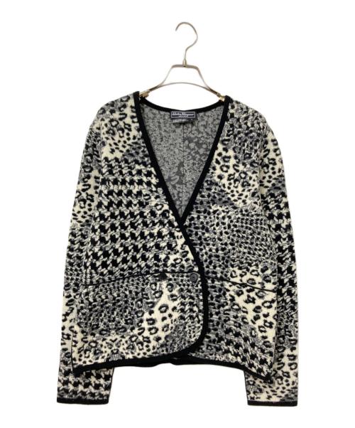 Salvatore Ferragamo（サルヴァトーレ フェラガモ）Salvatore Ferragamo (サルヴァトーレ フェラガモ) レオパードカーディガン ブラック サイズ:Lの古着・服飾アイテム