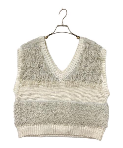 UNGRID（アングリッド）UNGRID (アングリッド) Ｖネックループヤーンニットベスト ホワイト サイズ:Fの古着・服飾アイテム
