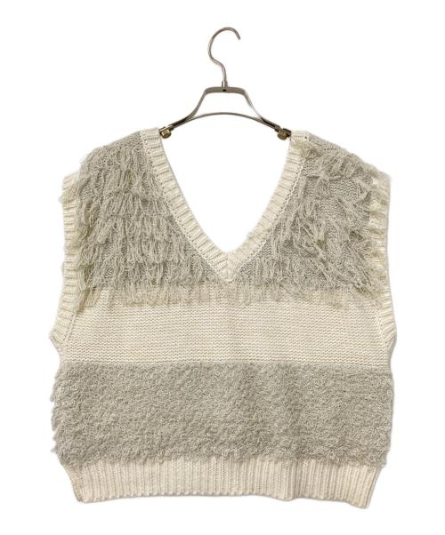 UNGRID（アングリッド）UNGRID (アングリッド) Ｖネックループヤーンニットベスト ホワイト サイズ:Fの古着・服飾アイテム