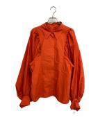 FRAY IDフレイ アイディー）の古着「ボリュームスリーブシャツブラウス」｜オレンジ