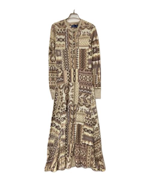 POLO RALPH LAUREN（ポロ・ラルフローレン）POLO RALPH LAUREN (ポロ・ラルフローレン) ジオメトリックワッフルニットヘンリードレス ベージュ×ブラウン サイズ:XSの古着・服飾アイテム