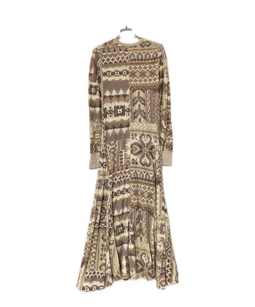 POLO RALPH LAUREN（ポロ・ラルフローレン）POLO RALPH LAUREN (ポロ・ラルフローレン) ジオメトリックワッフルニットヘンリードレス ベージュ×ブラウン サイズ:XSの古着・服飾アイテム