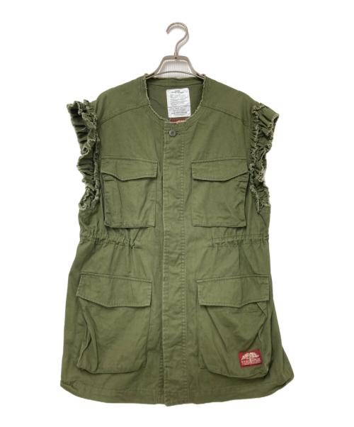 coen（コーエン）coen (コーエン) KHAKI JUNGLE (カーキジャングル) 別注フリルベスト オリーブ サイズ:Fの古着・服飾アイテム