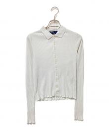 POLO RALPH LAUREN（ポロ・ラルフローレン）の古着「Cropped Ribbed Button-Front Polo Shirt」｜ホワイト