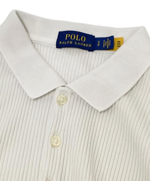 POLO RALPH LAUREN（ポロ・ラルフローレン）POLO RALPH LAUREN (ポロ・ラルフローレン) Cropped Ribbed Button-Front Polo Shirt ホワイト サイズ:Sの古着・服飾アイテム